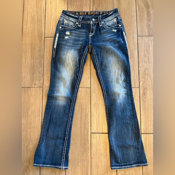 Rock Revival Distressed Blue Easy Boot Jeans - Picture 1 of 9